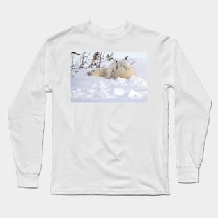 Polar bear cubs playing on Mom's back Long Sleeve T-Shirt